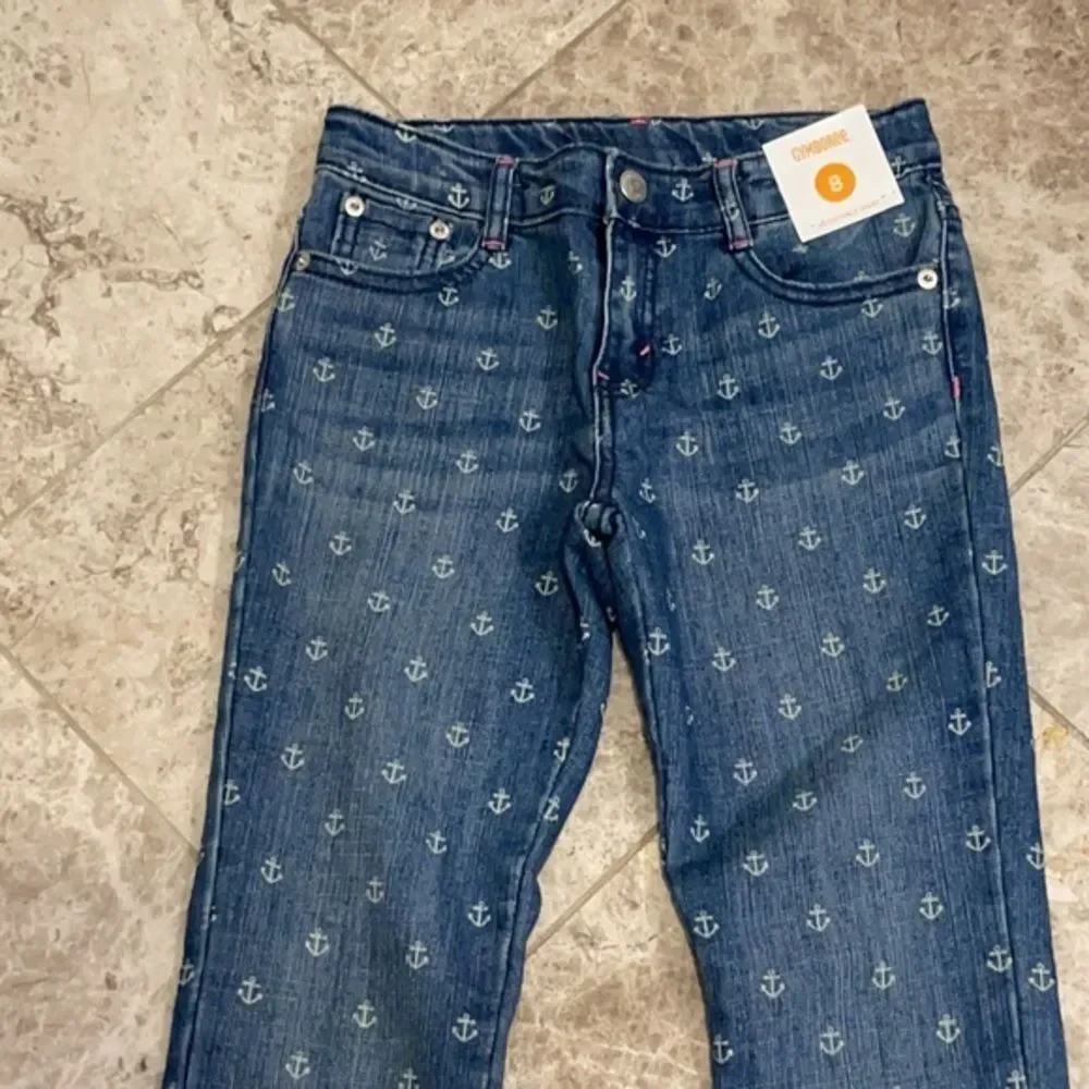Gymboree Skinny Jeans NEW Girls Size 8 Anchors Nautical Adjustable Waist